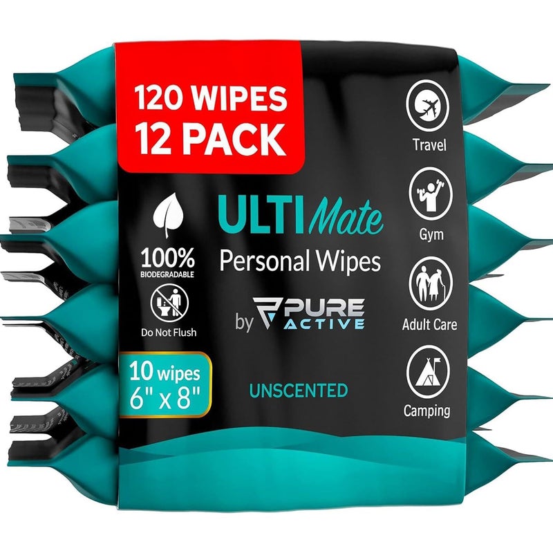 Ultimate Shower Travel Body and Face Wipes 120 Wipes 6x8 Biodegradable Personal Hygiene Body Cleansing Wipes for Men for After Gym Travel Camping Adult Bathing WipesUnscented